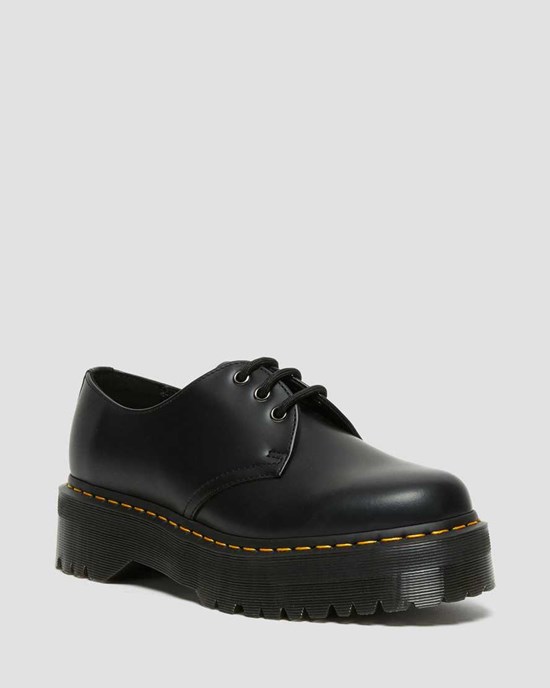 Black Polished Smooth Women's Dr Martens 1461 Smooth Leather Platform Shoes | VBT-791053