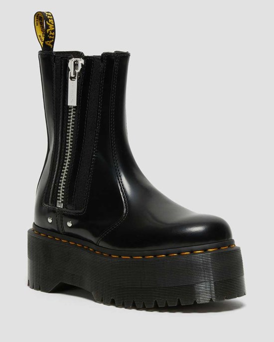 Black Buttero Leather Women's Dr Martens 2976 Max Leather Platform Chelsea Boots | LKT-130578