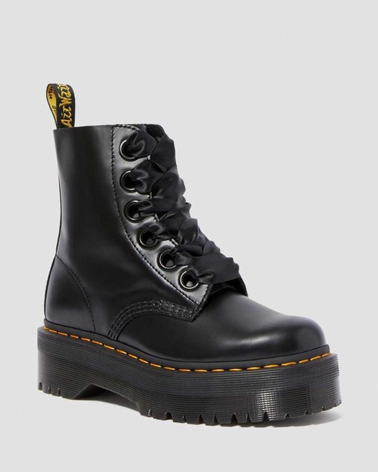 Black Buttero Leather Women's Dr Martens Molly Leather Lace Up Boots | ZQBUPED-39