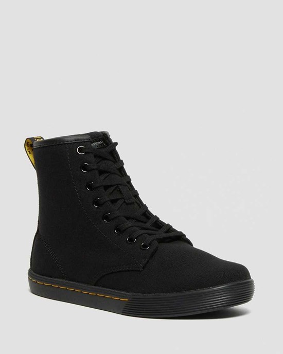 Black Canvas Women's Dr Martens Sheridan Canvas Lace Up Boots | DPHYEXJ-19