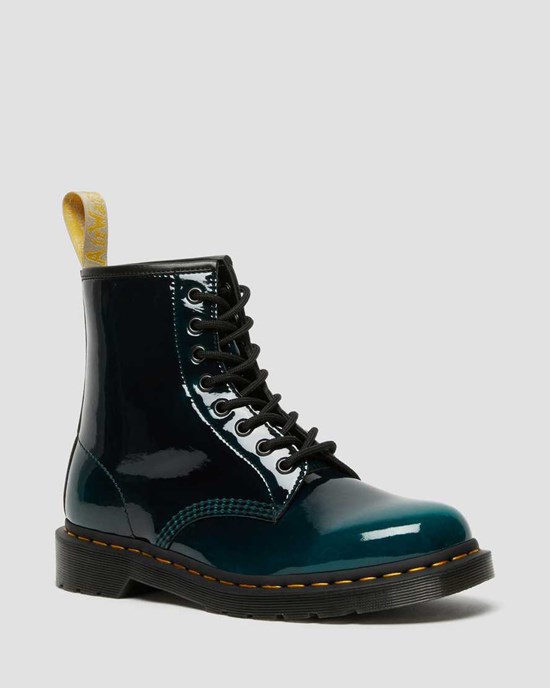 Black Gloss Pull Up Women's Dr Martens Vegan 1460 Gloss Lace Up Boots | THBYWGO-03