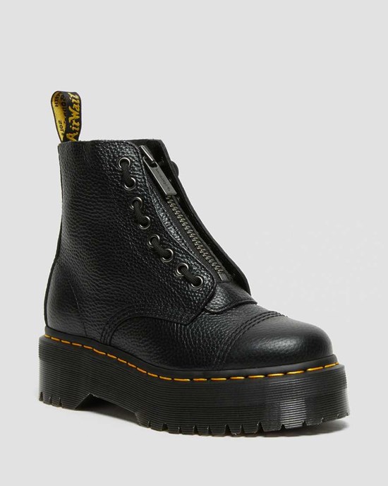 Black Milled Nappa Leather Women's Dr Martens Sinclair Milled Nappa Leather Lace Up Boots | XVCRDOP-71