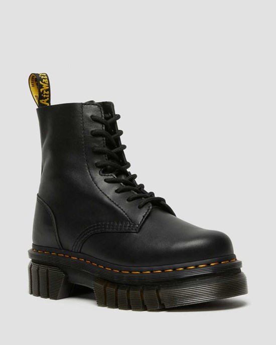 Black Nappa Lux Women's Dr Martens Audrick Nappa Leather Platform Lace Up Boots | SUY-863291