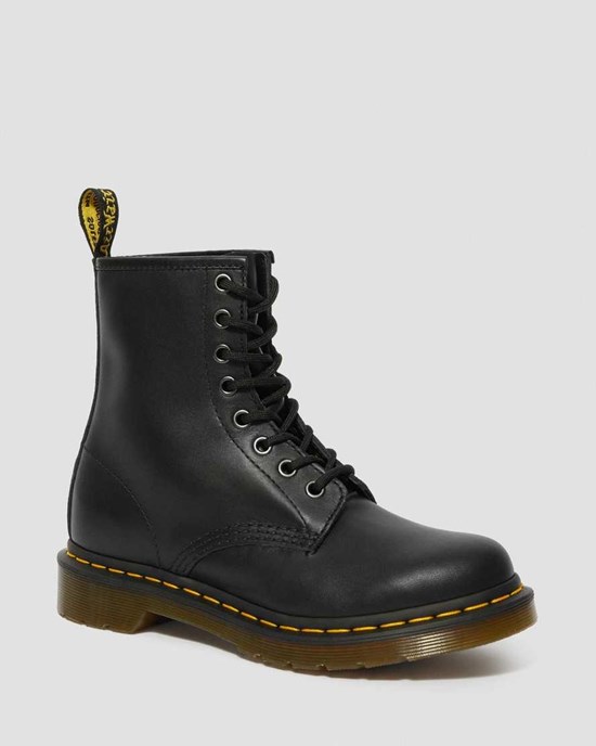 Black Nappa Women's Dr Martens 1460 Nappa Leather Lace Up Boots | AHE-895210