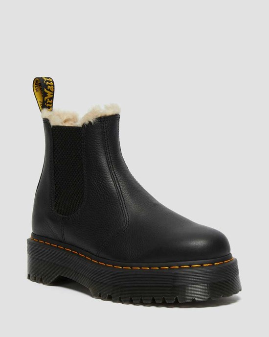 Black Pisa Women's Dr Martens 2976 Faux Fur Lined Platform Chelsea Boots | PQV-246059
