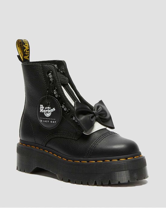 Black Pisa Women's Dr Martens Sinclair Lazy Oaf Leather Lace Up Boots | BDWKIEL-26