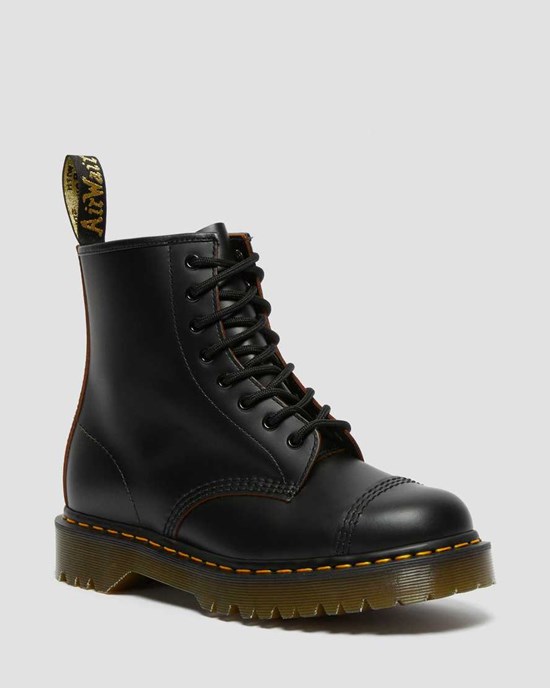 Black Quilon Women's Dr Martens 1460 Bex Made in England Toe Cap Lace Up Boots | VPJ-953462