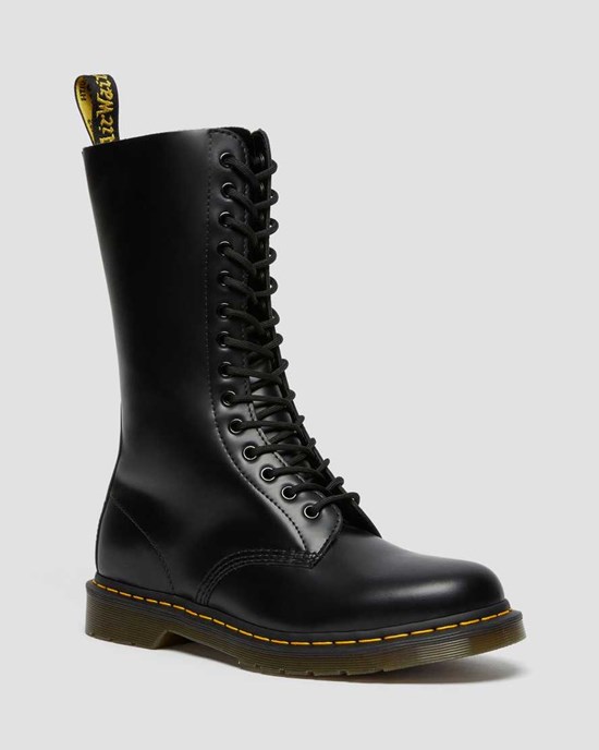 Black Smooth Leather Women's Dr Martens 1914 Smooth Leather Lace Up Boots | CMA-975418