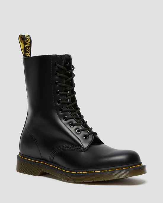 Black Smooth Leather Women's Dr Martens 1490 Smooth Leather Lace Up Boots | OUZ-470916