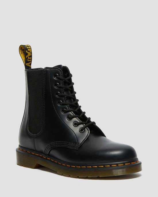 Black Smooth Leather Women's Dr Martens 1460 Harper Smooth Leather Lace Up Boots | PHV-058147