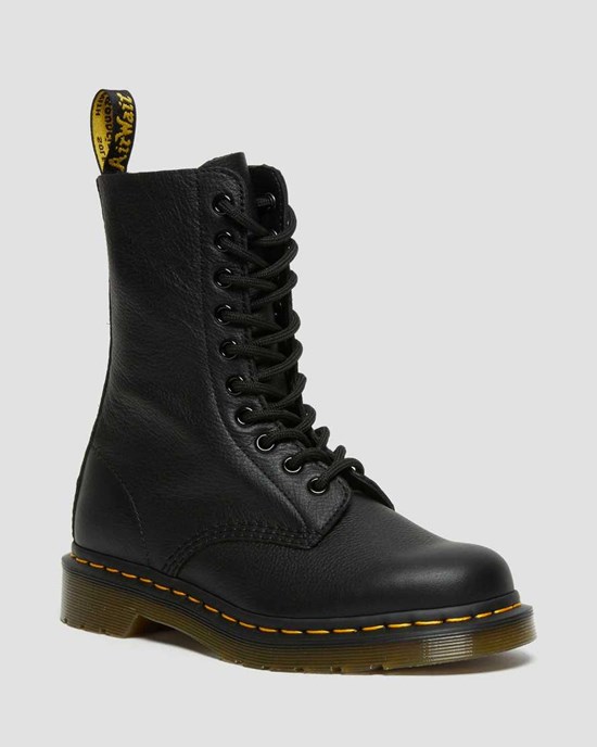 Black Virginia Women's Dr Martens 1490 Virginia Leather Lace Up Boots | TEB-198357
