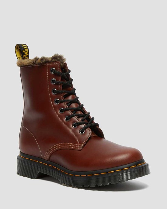 Brown Abruzzo Wp Women's Dr Martens 1460 Serena Faux Fur Lined Lace Up Boots | IHN-150273