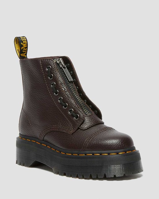 Burgundy Milled Nappa Leather Women's Dr Martens Sinclair Milled Nappa Leather Lace Up Boots | UGRZQEN-94