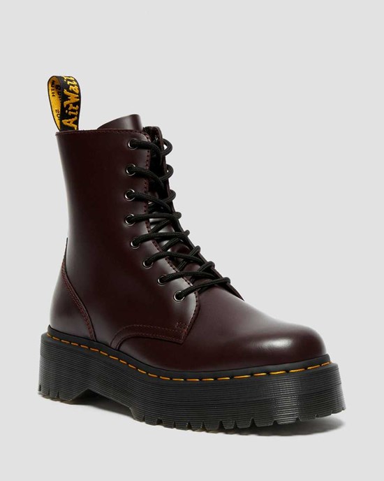 Burgundy Smooth Leather Women's Dr Martens Jadon Smooth Leather Lace Up Boots | IES-361259