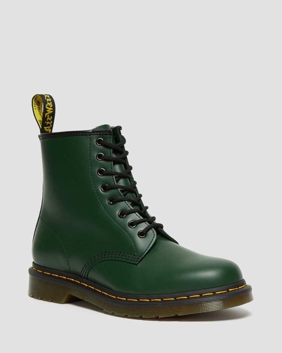 Green Smooth Leather Women's Dr Martens 1460 Smooth Leather Lace Up Boots | QJS-706943