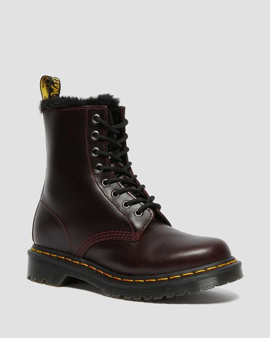 Oxblood Atlas Women's Dr Martens 1460 Serena Faux Fur Lined Lace Up Boots | XPG-512034