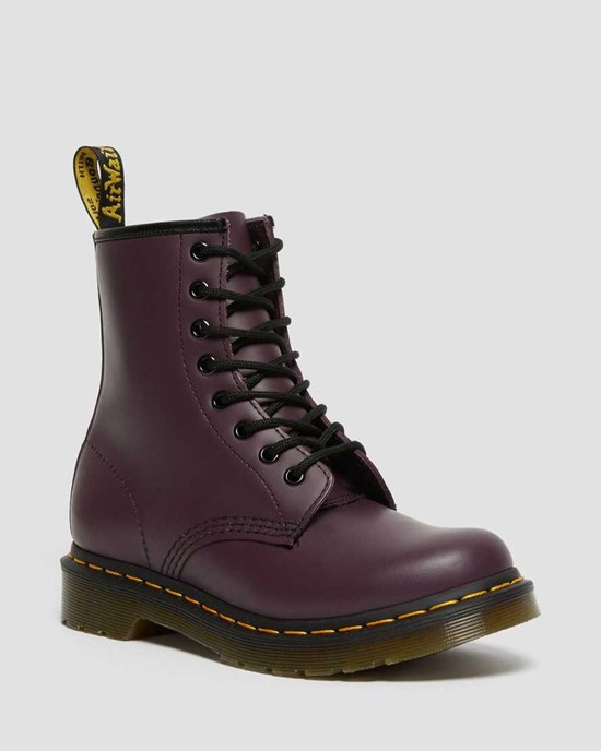 Purple Smooth Leather Women's Dr Martens 1460 Smooth Leather Lace Up Boots | BPQ-273594