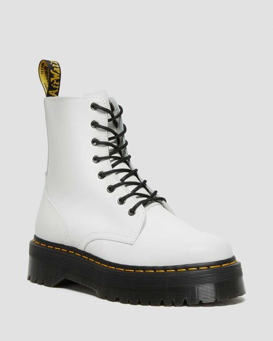 White Polished Smooth Women's Dr Martens Jadon Smooth Leather Lace Up Boots | ENC-459217