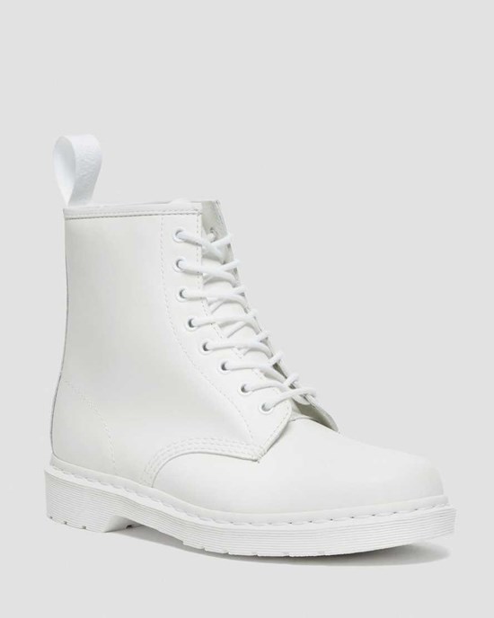 White Smooth Leather Women's Dr Martens 1460 Mono Smooth Leather Lace Up Boots | DOA-361820