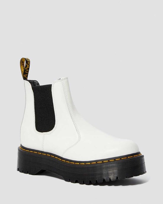 White Smooth Leather Women's Dr Martens 2976 Smooth Leather Platform Chelsea Boots | OUV-539761