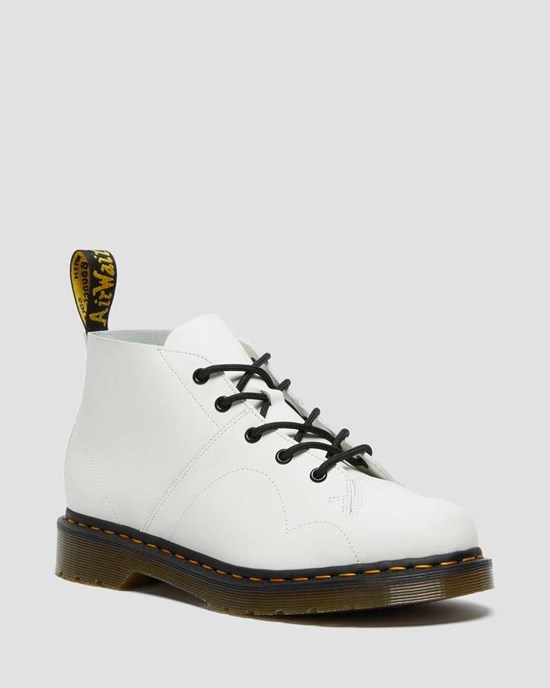 White Smooth Leather Women's Dr Martens Church Smooth Leather Lace Up Boots | UNT-318765