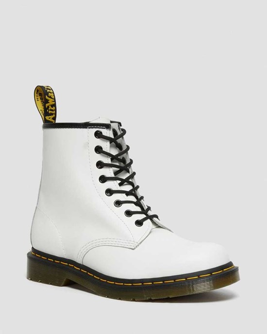 White Smooth Leather Women's Dr Martens 1460 Smooth Leather Lace Up Boots | UWH-049815