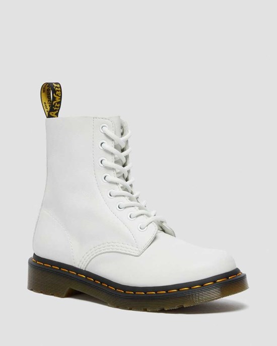 White Virginia Women's Dr Martens 1460 Pascal Virginia Leather Lace Up Boots | JWM-278695