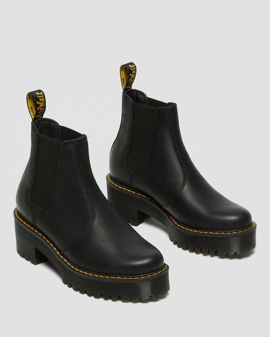 Black Burnished Wyoming Women's Dr Martens Rometty Wyoming Leather Platform Chelsea Boots | GWPAKIO-50