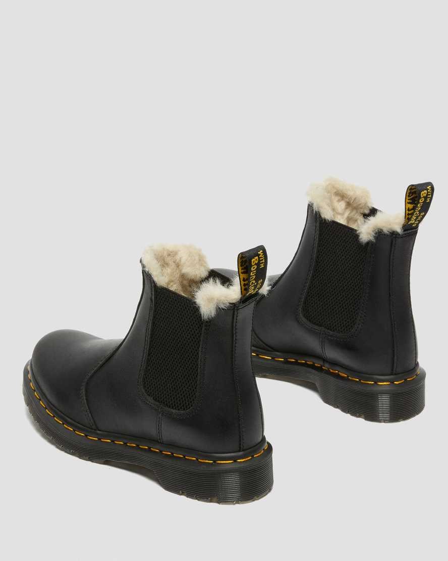 Black Burnished Wyoming Women's Dr Martens 2976 Faux Fur Lined Chelsea Boots | HZP-241073