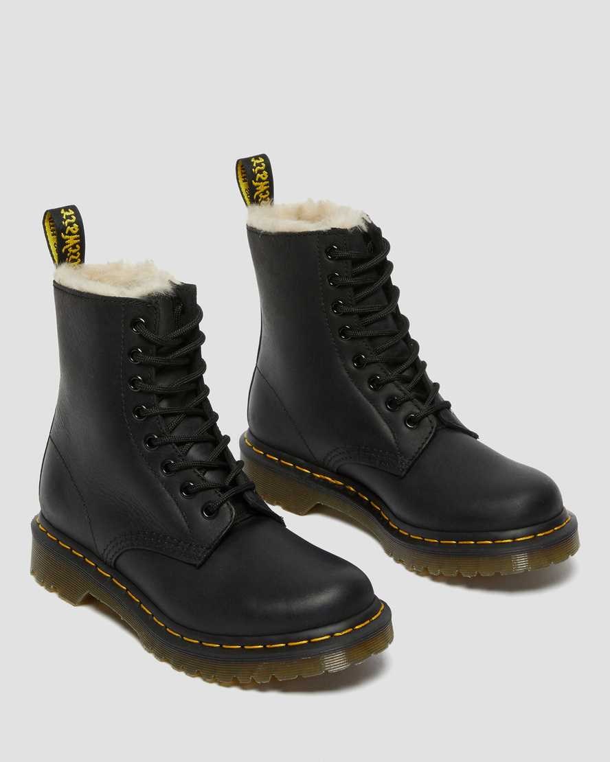 Black Burnished Wyoming Women's Dr Martens 1460 Faux Fur Lined Lace Up Boots | ZXM-728430