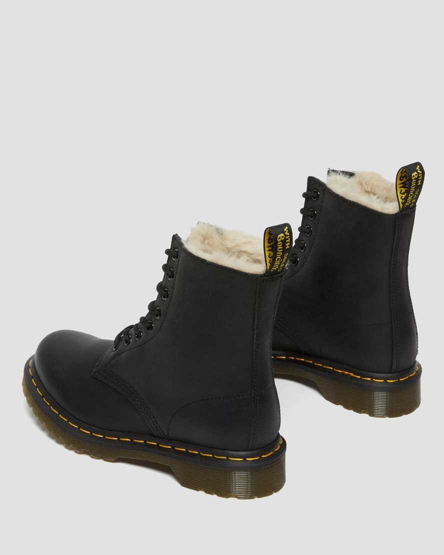 Black Burnished Wyoming Women's Dr Martens 1460 Faux Fur Lined Lace Up Boots | ZXM-728430