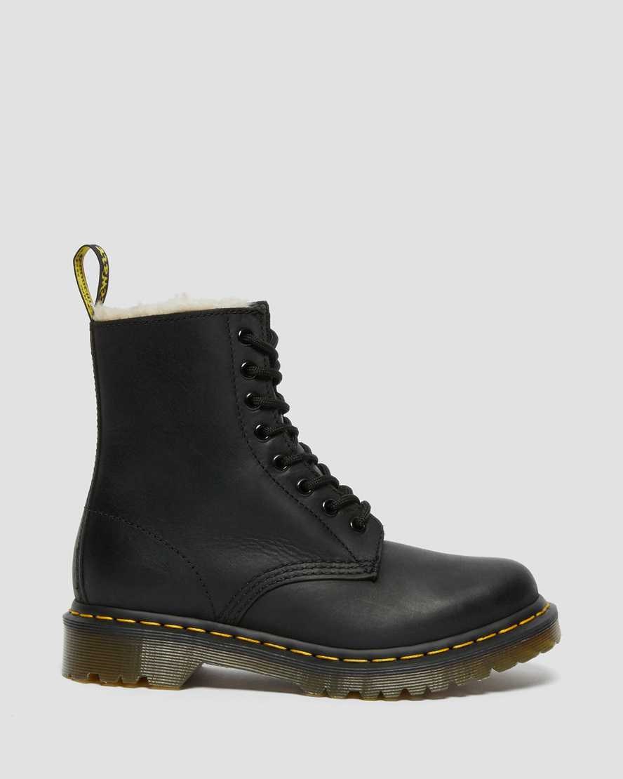 Black Burnished Wyoming Women's Dr Martens 1460 Faux Fur Lined Lace Up Boots | ZXM-728430