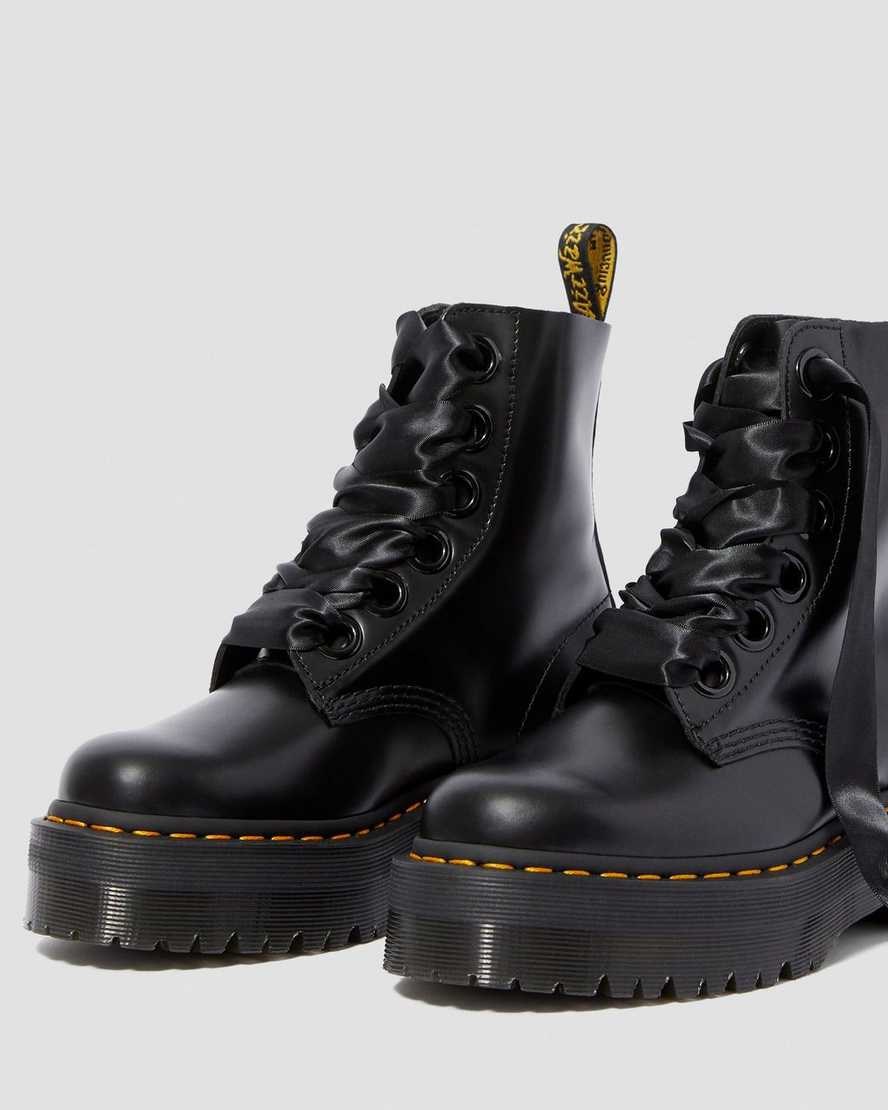 Black Buttero Leather Women's Dr Martens Molly Leather Lace Up Boots | ZQBUPED-39