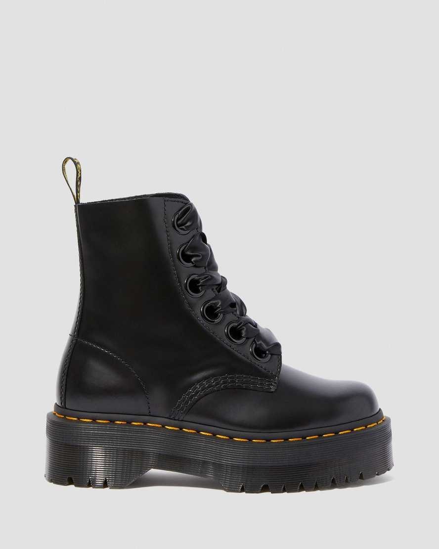 Black Buttero Leather Women's Dr Martens Molly Leather Lace Up Boots | ZQBUPED-39