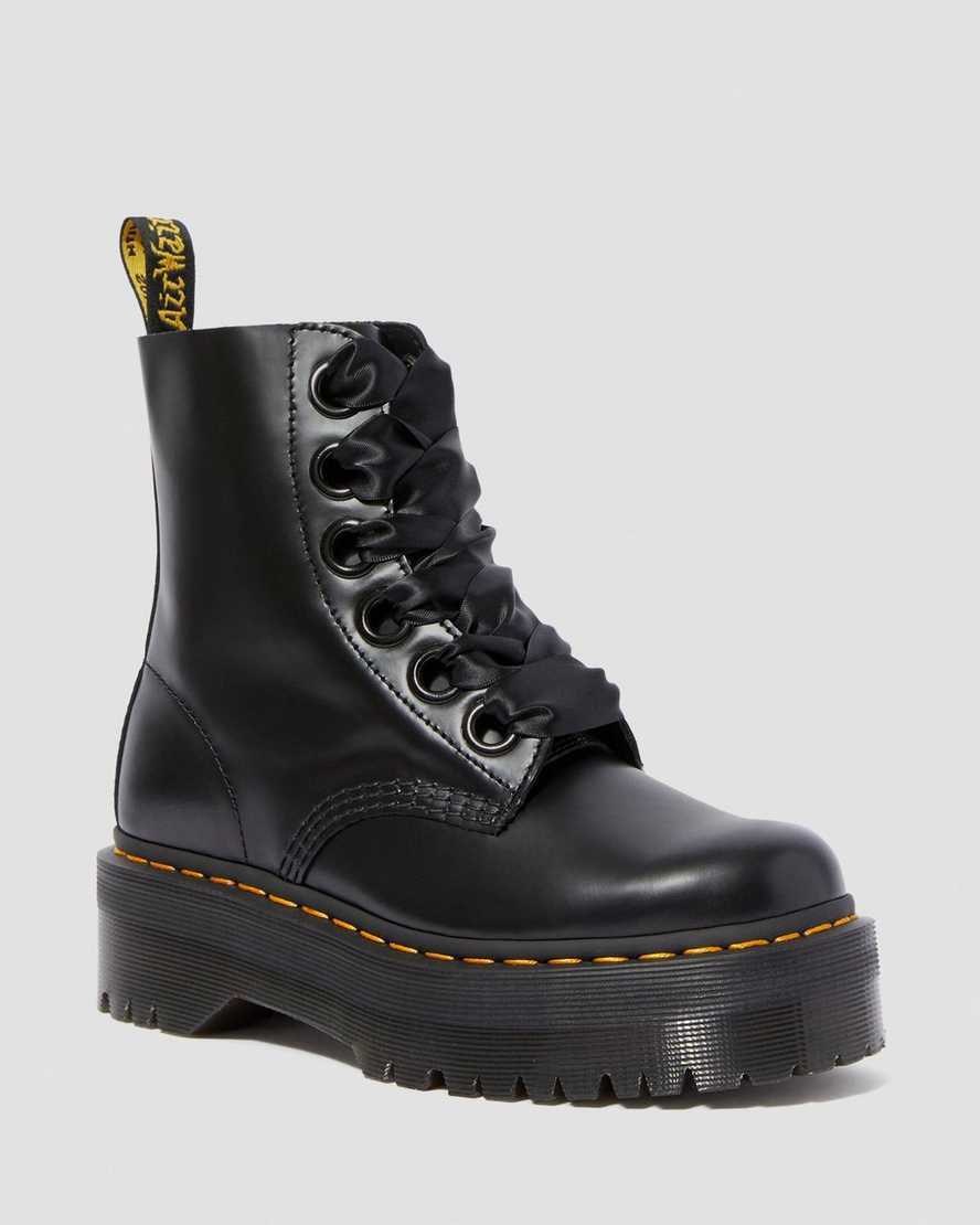 Black Buttero Leather Women\'s Dr Martens Molly Leather Lace Up Boots | ZQBUPED-39