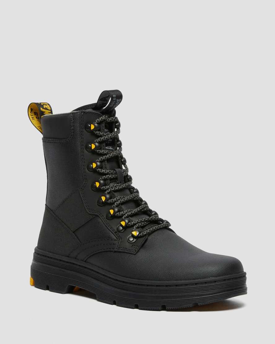 Black Coated Canvas Women's Dr Martens Iowa Coated Canvas Mix Lace Up Boots | OEN-690743