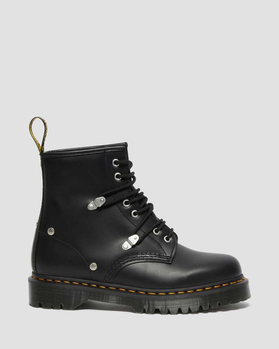 Black Fine Haircell Women's Dr Martens 1460 Bex Stud Leather Lace Up Boots | NZY-638472