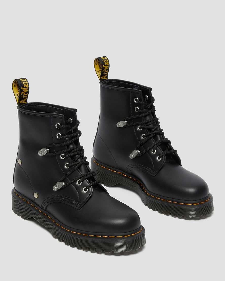 Black Fine Haircell Women's Dr Martens 1460 Bex Stud Leather Lace Up Boots | NZY-638472