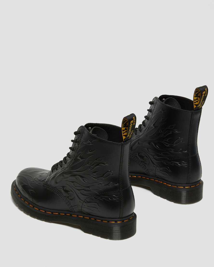 Black Flame Polished Smooth Women's Dr Martens 1460 Flames Emboss Leather Lace Up Boots | ZCG-621894