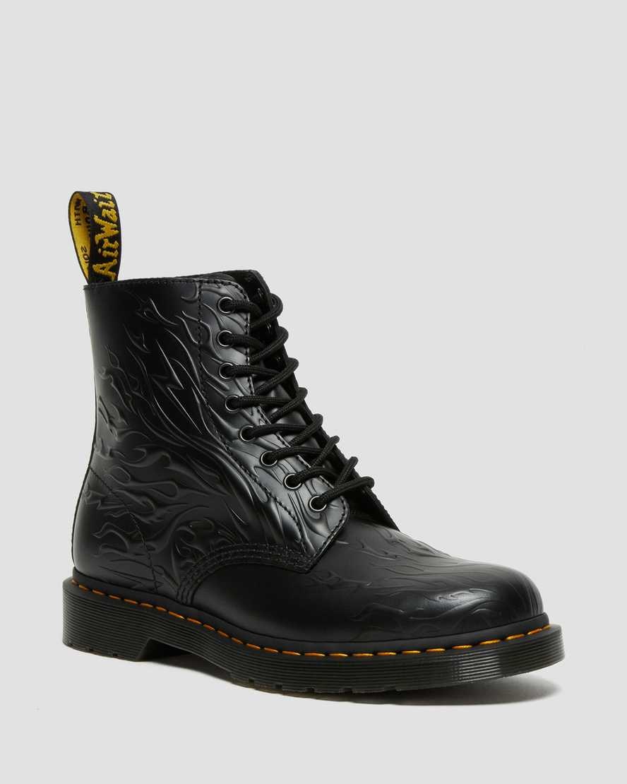 Black Flame Polished Smooth Women\'s Dr Martens 1460 Flames Emboss Leather Lace Up Boots | ZCG-621894