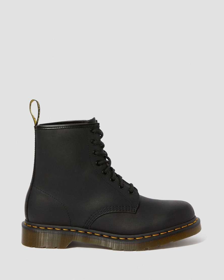 Black Greasy Leather Women's Dr Martens 1460 Greasy Leather Lace Up Boots | ZNI-267831