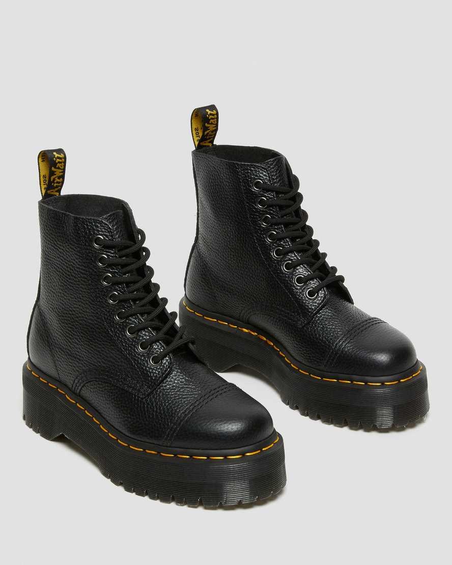 Black Milled Nappa Leather Women's Dr Martens Sinclair Milled Nappa Leather Lace Up Boots | XVCRDOP-71