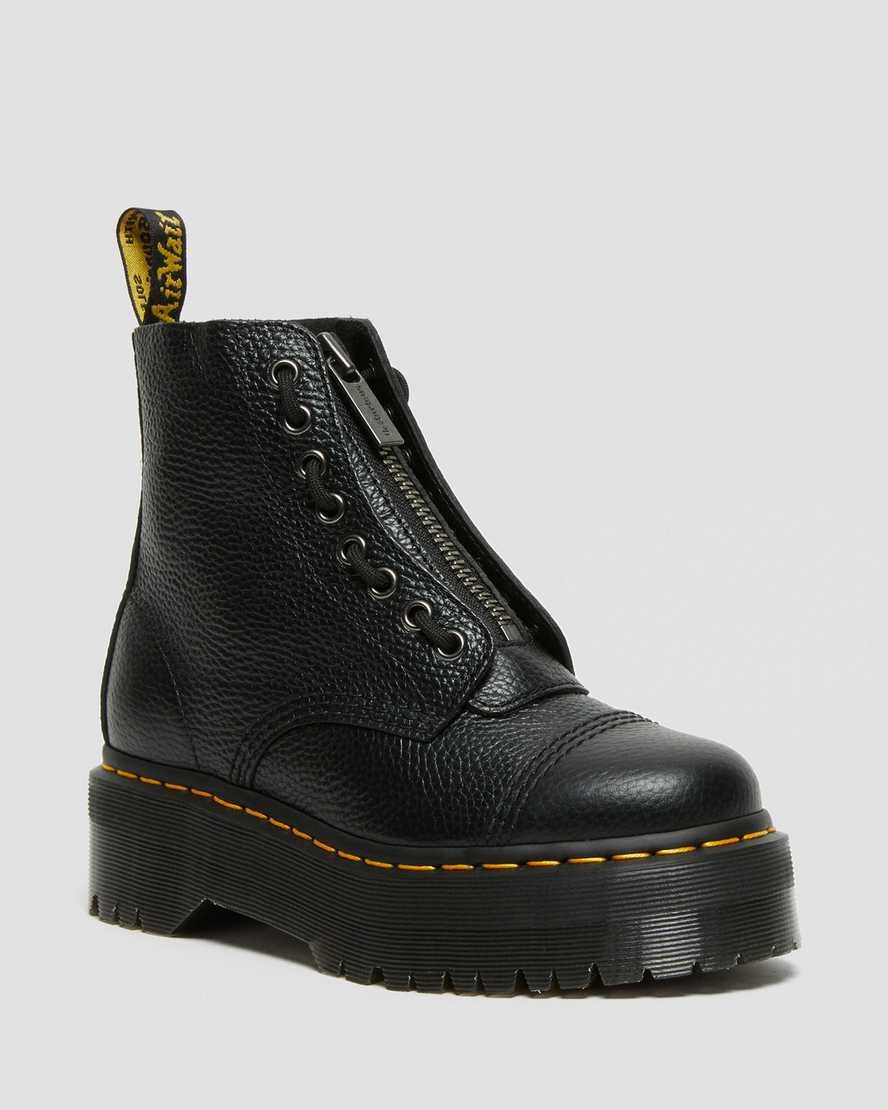 Black Milled Nappa Leather Women\'s Dr Martens Sinclair Milled Nappa Leather Lace Up Boots | XVCRDOP-71