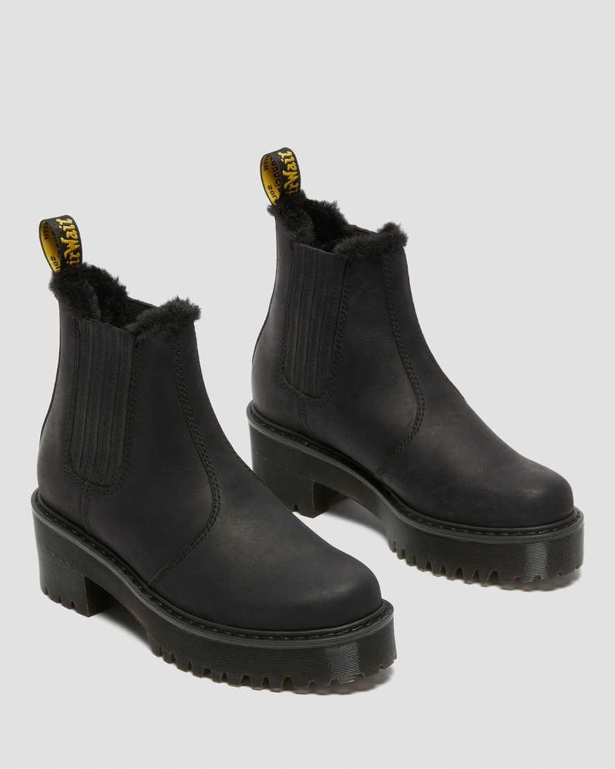 Black Moldova Women's Dr Martens Rometty Faux Fur Leather Chelsea Boots | HAOZIGT-26