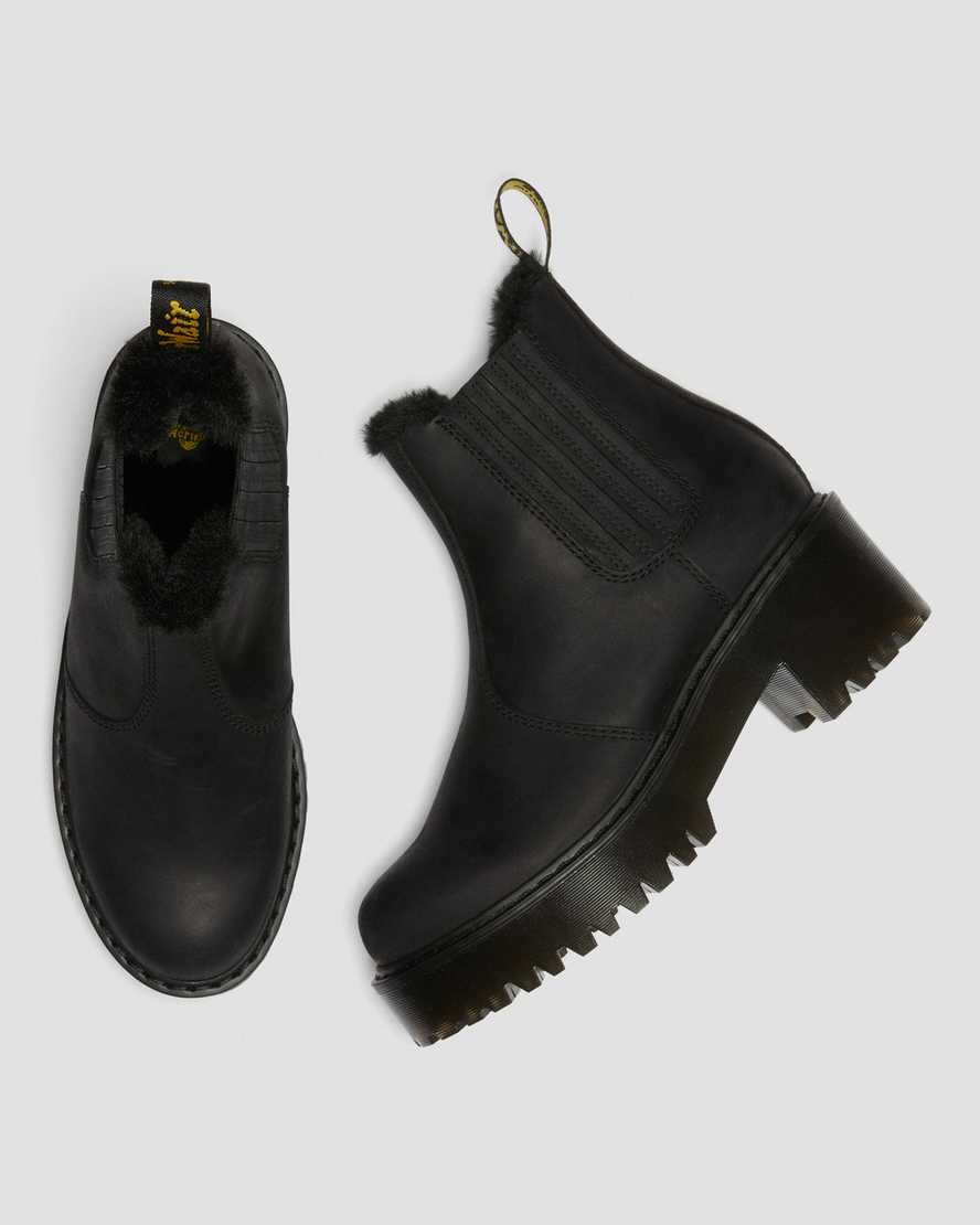 Black Moldova Women's Dr Martens Rometty Faux Fur Leather Chelsea Boots | HAOZIGT-26