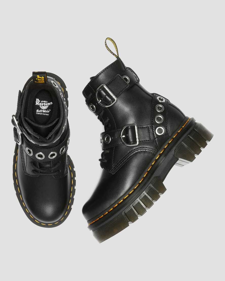 Black Nappa Lux Women's Dr Martens Audrick Hardware Leather Lace Up Boots | IYJ-470236