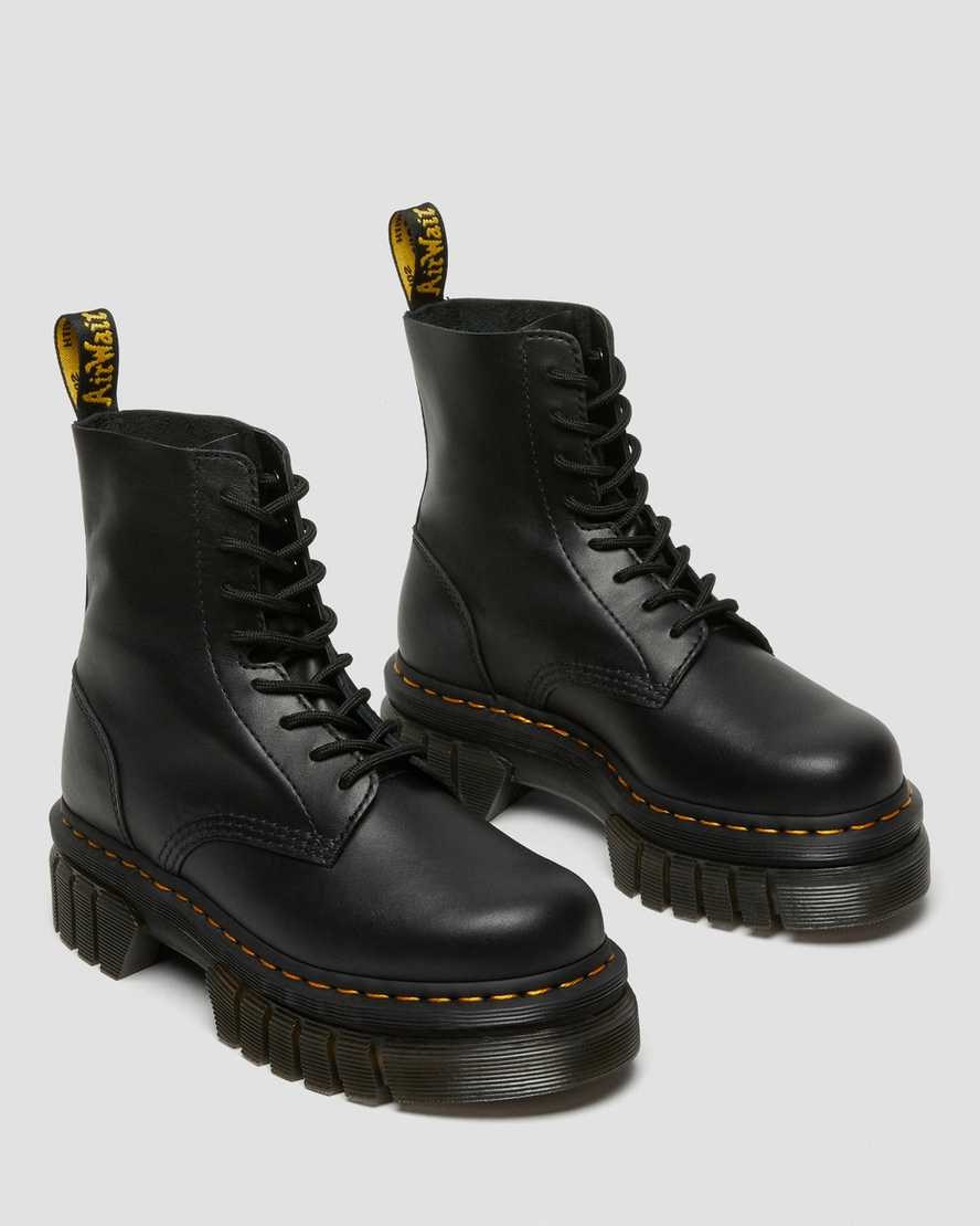 Black Nappa Lux Women's Dr Martens Audrick Nappa Leather Platform Lace Up Boots | SUY-863291