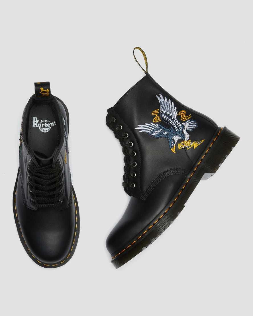 Black Nappa Women's Dr Martens 1460 Souvenir Embroidered Leather Lace Up Boots | LBS-270468