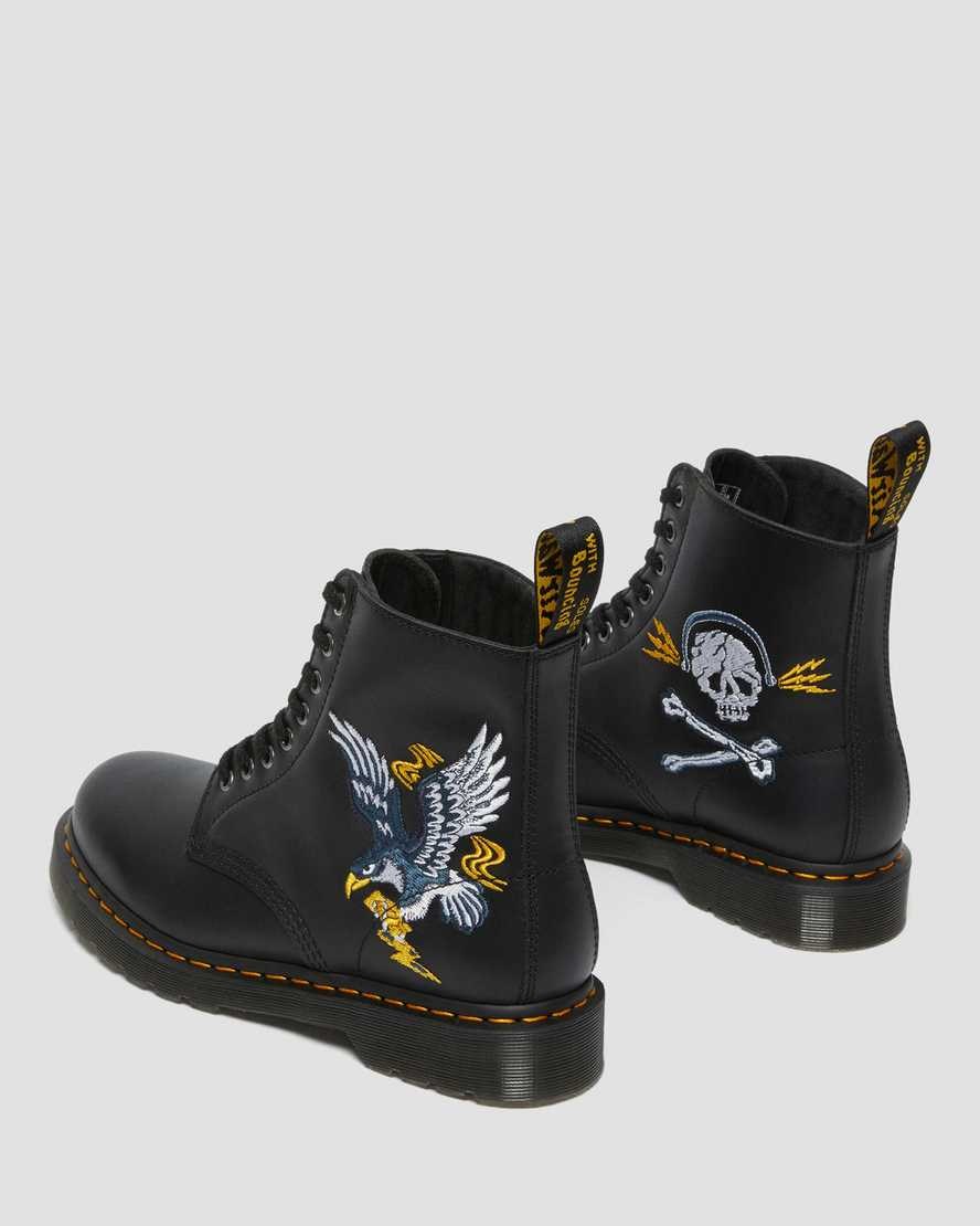Black Nappa Women's Dr Martens 1460 Souvenir Embroidered Leather Lace Up Boots | LBS-270468