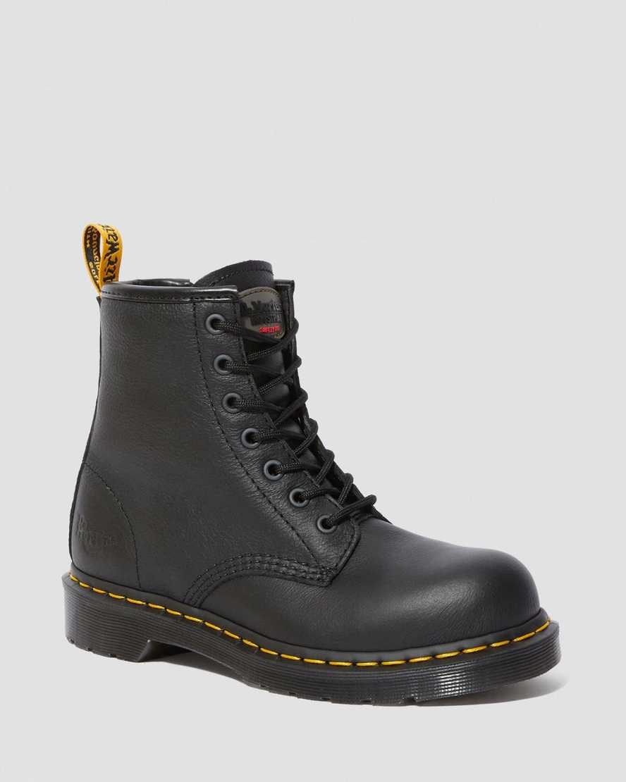 Black Newark Women's Dr Martens Maple Zip Newark Steel Toe Work Lace Up Boots | VGSZXIA-57